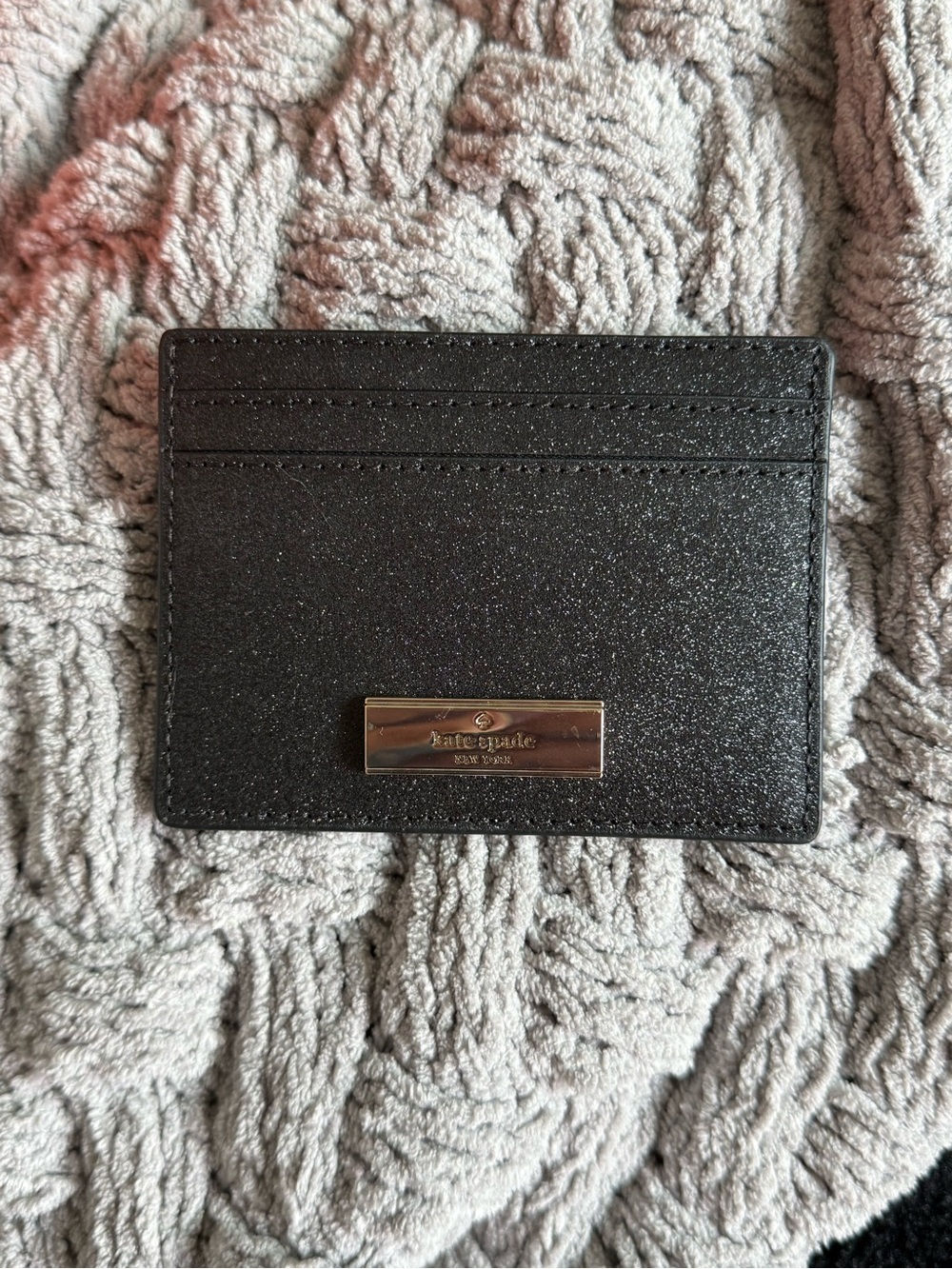 kate spade Black Glitter Slim Card Holder with Metal Logo